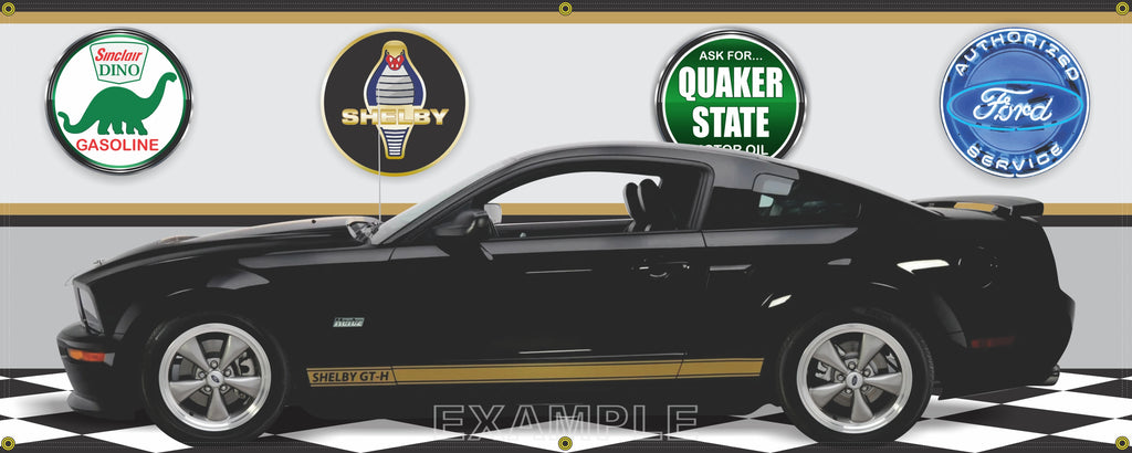 2006 FORD MUSTANG SHELBY GT-H HERTZ BLACK - GOLD GARAGE SCENE SIDE VIEW BANNER SIGN CAR ART MURAL VARIOUS SIZES