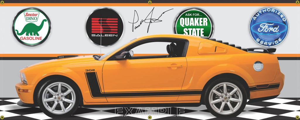 2007 Mustang Boss 302 Parnelli Jones Grabber Orange GARAGE SCENE SIDE VIEW BANNER SIGN CAR ART MURAL VARIOUS SIZES