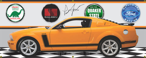 2007 Mustang Boss 302 Parnelli Jones Grabber Orange GARAGE SCENE SIDE VIEW BANNER SIGN CAR ART MURAL VARIOUS SIZES