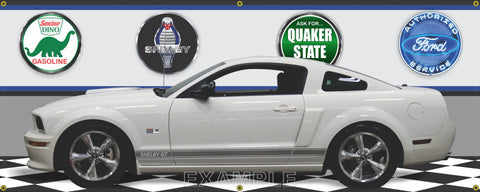 2007 SHELBY GT WHITE NO SPOILER GARAGE SCENE SIDE VIEW BANNER SIGN CAR ART MURAL VARIOUS SIZES