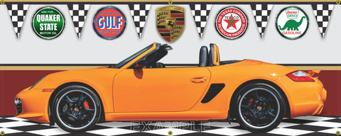 2008 Porsche Boxster S Limited Edition CONVERTIBLE ORANGE GARAGE SCENE SIDE VIEW BANNER SIGN CAR ART MURAL VARIOUS SIZES