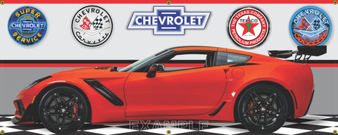 2019 Chevrolet Corvette ZR-1 3ZR ZTK SEBRING ORANGE GARAGE SCENE SIDE VIEW BANNER SIGN CAR ART MURAL VARIOUS SIZES