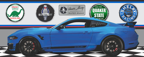 2022 Ford Mustang Shelby Super Snake WIDE BODY GRABBER BLUE GARAGE SCENE SIDE VIEW BANNER SIGN CAR ART MURAL VARIOUS SIZES