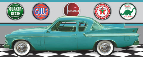 61 Studebaker Hawk TEAL GREEN CAR GARAGE SCENE SIDE VIEW BANNER SIGN CAR ART MURAL VARIOUS SIZES