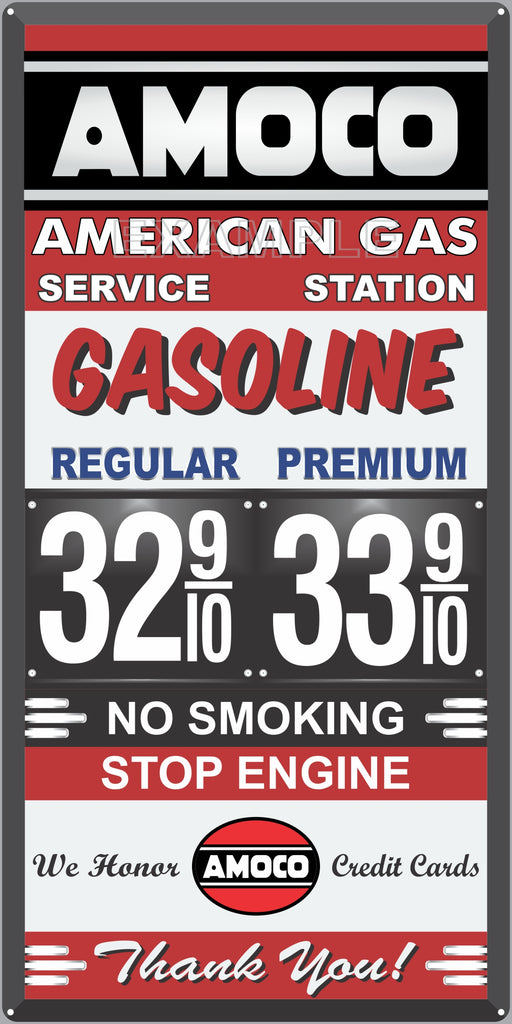 AMOCO GAS STATION GAS PRICE PER GALLON SERVICE STATION GASOLINE OLD SIGN REMAKE ALUMINUM CLAD SIGN VARIOUS SIZES