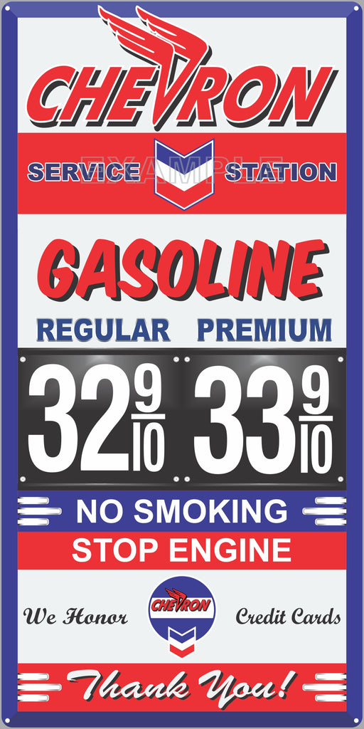 CHEVRON GAS STATION GAS PRICE PER GALLON SERVICE STATION GASOLINE OLD SIGN REMAKE ALUMINUM CLAD SIGN VARIOUS SIZES