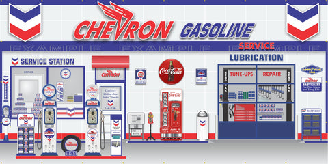 CHEVRON RETRO OLD GAS PUMP GAS STATION SCENE WALL MURAL SIGN BANNER GARAGE ART VARIOUS SIZES
