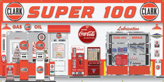 CLARK SUPER 100 OLD GAS PUMP GAS STATION SCENE WALL MURAL SIGN BANNER GARAGE ART VARIOUS SIZES