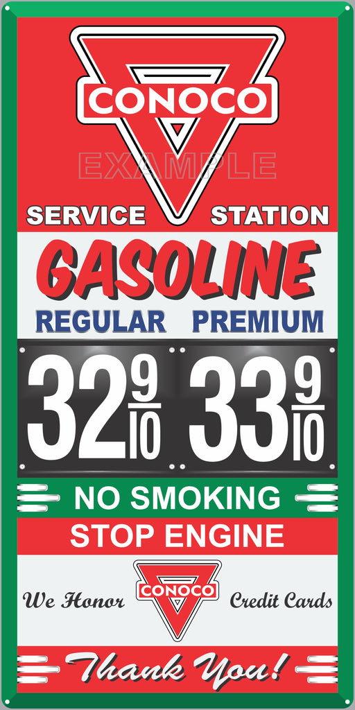 CONOCO GAS STATION GAS PRICE PER GALLON SERVICE STATION GASOLINE OLD SIGN REMAKE ALUMINUM CLAD SIGN VARIOUS SIZES