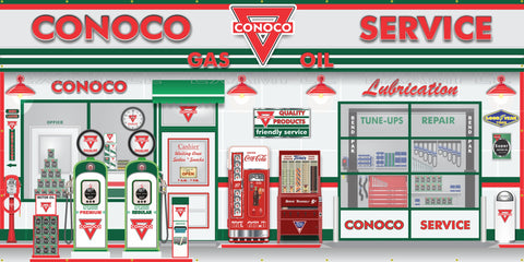 CONOCO OLD GAS PUMP GAS STATION DEALER SERVICE SCENE WALL MURAL SIGN BANNER GARAGE ART VARIOUS SIZES