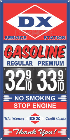 DX GAS STATION GAS PRICE PER GALLON SERVICE STATION GASOLINE OLD SIGN REMAKE ALUMINUM CLAD SIGN VARIOUS SIZES