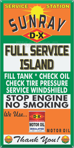 SUNRAY DX GAS FULL SERVICE ISLAND GAS STATION SERVICE GASOLINE OLD SIGN REMAKE ALUMINUM CLAD SIGN VARIOUS SIZES