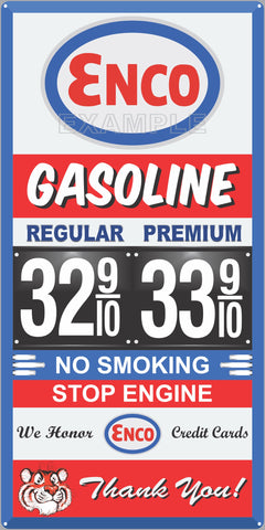 ENCO GAS STATION GAS PRICE PER GALLON SERVICE STATION GASOLINE OLD SIGN REMAKE ALUMINUM CLAD SIGN VARIOUS SIZES