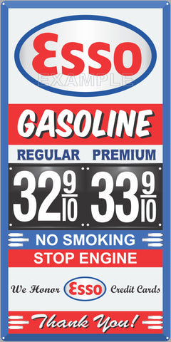ESSO GAS STATION GAS PRICE PER GALLON SERVICE STATION GASOLINE OLD SIGN REMAKE ALUMINUM CLAD SIGN VARIOUS SIZES