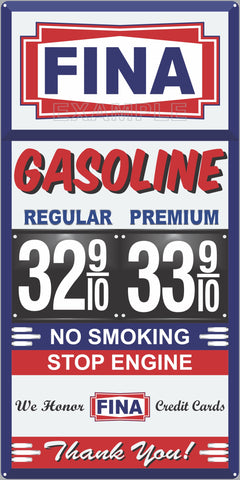 FINA GAS STATION GAS PRICE PER GALLON SERVICE STATION GASOLINE OLD SIGN REMAKE ALUMINUM CLAD SIGN VARIOUS SIZES