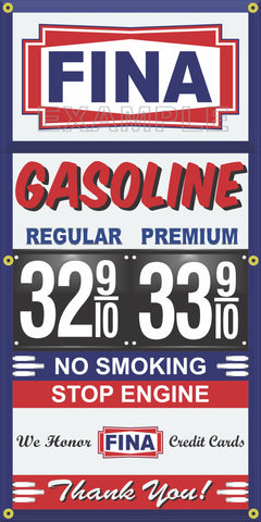 FINA GAS STATION GAS PRICE PER GALLON VINTAGE OLD SIGN REMAKE BANNER SIGN ART MURAL VARIOUS SIZES