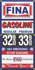 FINA GAS STATION GAS PRICE PER GALLON VINTAGE OLD SIGN REMAKE BANNER SIGN ART MURAL VARIOUS SIZES