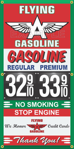 FLYING A GAS STATION GAS PRICE PER GALLON VINTAGE OLD SIGN REMAKE BANNER SIGN ART MURAL VARIOUS SIZES