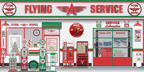 FLYING A SERVICE OLD GAS PUMP GAS STATION SCENE WALL MURAL SIGN BANNER GARAGE ART VARIOUS SIZES