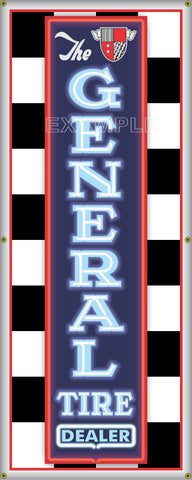 THE GENERAL TIRE Neon Effect Sign Printed Banner VERTICAL 2' x 5'