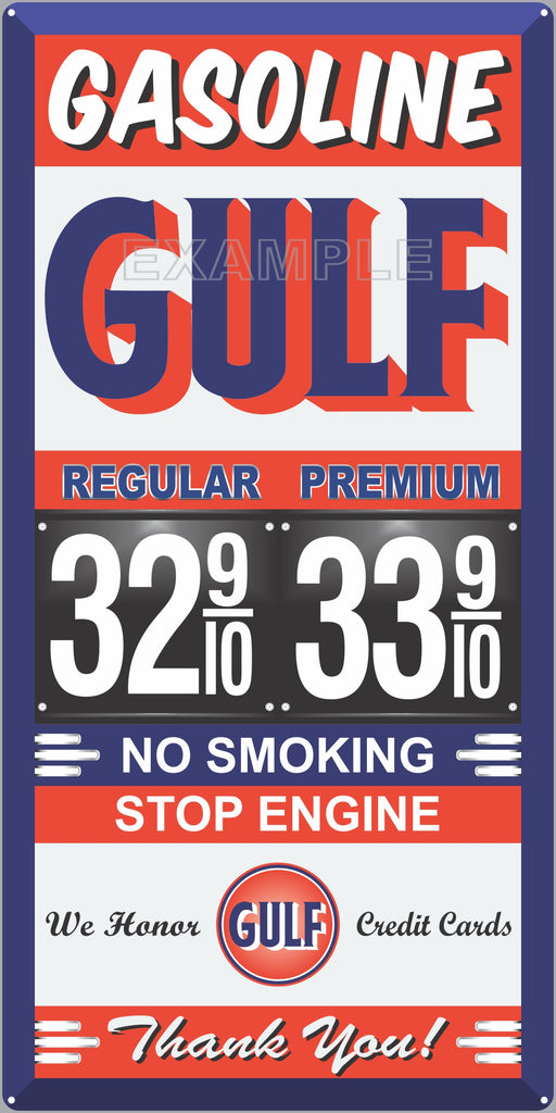 GULF GAS STATION GAS PRICE PER GALLON SERVICE STATION GASOLINE OLD SIGN REMAKE ALUMINUM CLAD SIGN VARIOUS SIZES