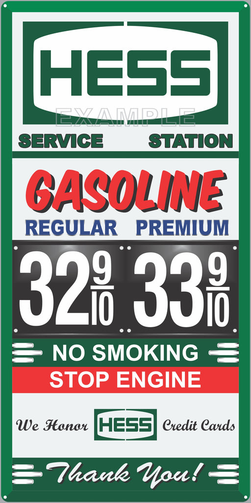 HESS GAS STATION GAS PRICE PER GALLON SERVICE STATION GASOLINE OLD SIGN REMAKE ALUMINUM CLAD SIGN VARIOUS SIZES