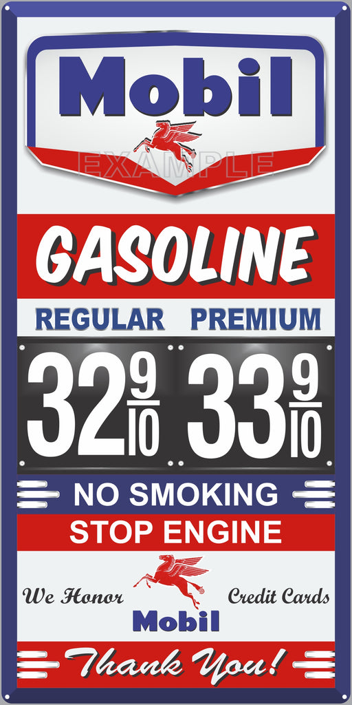 MOBIL OIL GAS STATION GAS PRICE PER GALLON SERVICE STATION GASOLINE OLD SIGN REMAKE ALUMINUM CLAD SIGN VARIOUS SIZES