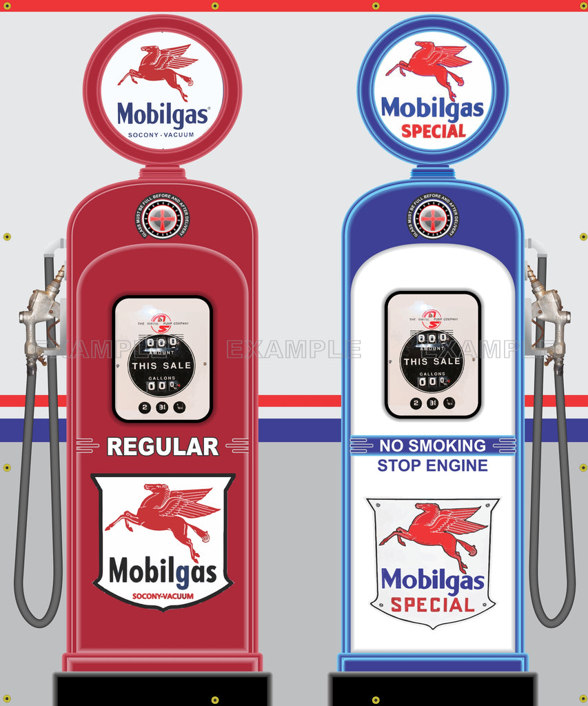 MOBILGAS MOBIL PEGASUS GAS PUMP INDIVIDUAL OR SET PRINTED BANNER SHOP ART MURAL 2' X 5'