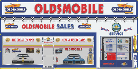 OLDSMOBILE AC DELCO SALES PARTS SERVICE DEALERSHIP RETRO SCENE WALL MURAL SIGN BANNER GARAGE ART VARIOUS SIZES