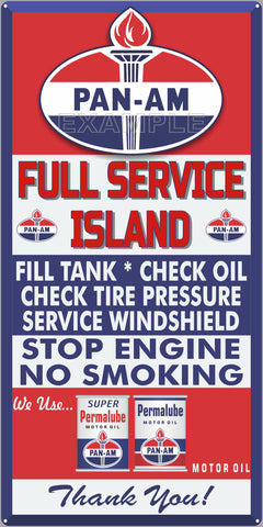 PAN-AM GAS FULL SERVICE ISLAND GAS STATION SERVICE GASOLINE OLD SIGN REMAKE ALUMINUM CLAD SIGN VARIOUS SIZES