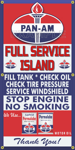 PAN-AM GAS STATION FULL SERVICE ISLAND VINTAGE OLD SIGN REMAKE BANNER SIGN ART MURAL VARIOUS SIZES