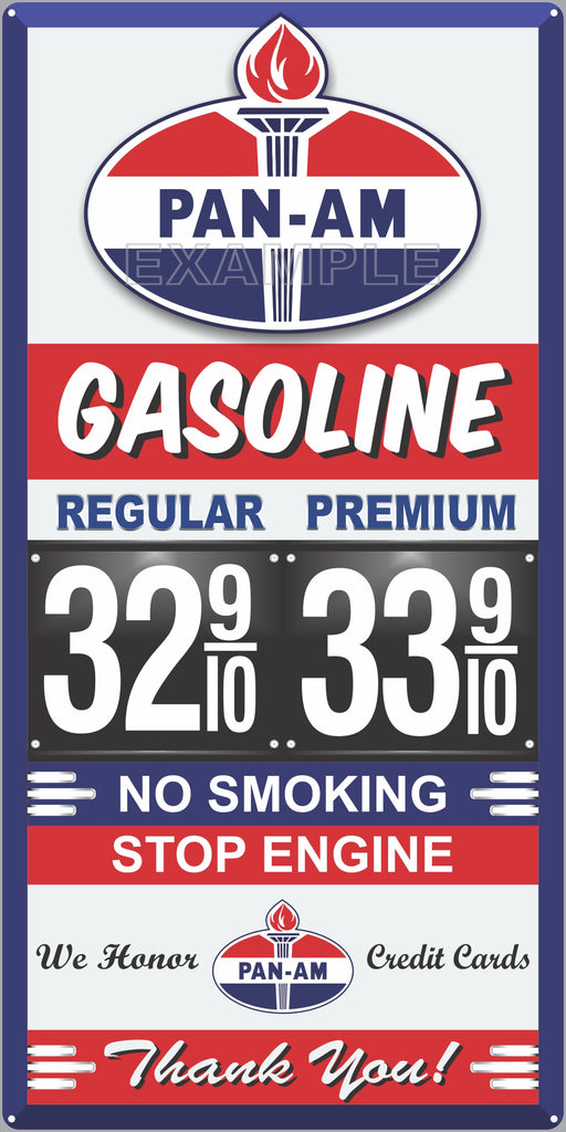 PAN-AM GAS STATION GAS PRICE PER GALLON SERVICE STATION GASOLINE OLD SIGN REMAKE ALUMINUM CLAD SIGN VARIOUS SIZES