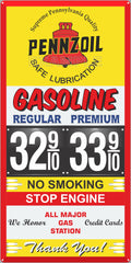 PENNZOIL MOTOR OIL GAS PRICE PER GALLON GAS STATION SERVICE GASOLINE OLD SIGN REMAKE ALUMINUM CLAD SIGN VARIOUS SIZES