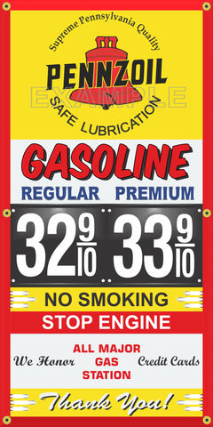PENNZOIL OIL GAS STATION PRICE PER GALLON VINTAGE OLD SIGN REMAKE BANNER SIGN ART VARIOUS SIZES
