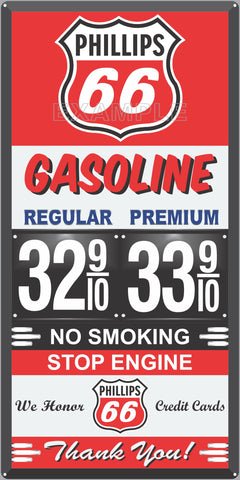 PHILLIPS 66 GAS STATION GAS PRICE PER GALLON SERVICE STATION GASOLINE OLD SIGN REMAKE ALUMINUM CLAD SIGN VARIOUS SIZES