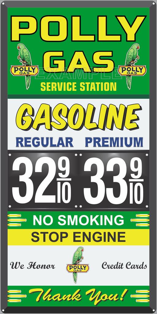 POLLY GAS STATION GAS PRICE PER GALLON SERVICE STATION GASOLINE OLD SIGN REMAKE ALUMINUM CLAD SIGN VARIOUS SIZES