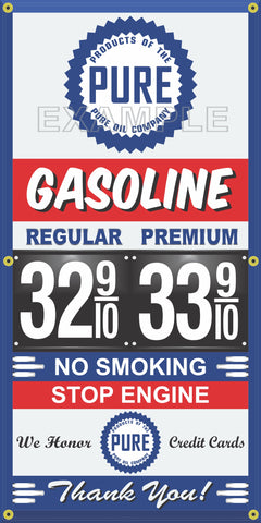 PURE OIL GAS STATION GAS PRICE PER GALLON VINTAGE OLD SIGN REMAKE BANNER SIGN ART MURAL VARIOUS SIZES