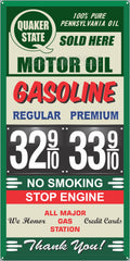 QUAKER STATE MOTOR OIL GAS PRICE PER GALLON GAS STATION SERVICE GASOLINE OLD SIGN REMAKE ALUMINUM CLAD SIGN VARIOUS SIZES
