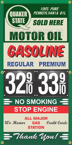 QUAKER STATE OIL GAS STATION PRICE PER GALLON VINTAGE OLD SIGN REMAKE BANNER SIGN ART VARIOUS SIZES