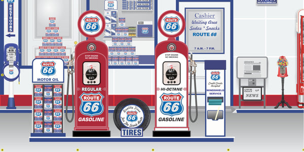 ROUTE 66 OLD GAS PUMP GAS STATION DEALER SERVICE SCENE WALL MURAL SIGN BANNER GARAGE ART VARIOUS SIZES