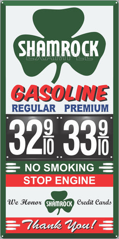 SHAMROCK GAS PRICE PER GALLON GAS STATION SERVICE GASOLINE OLD SIGN REMAKE ALUMINUM CLAD SIGN VARIOUS SIZES