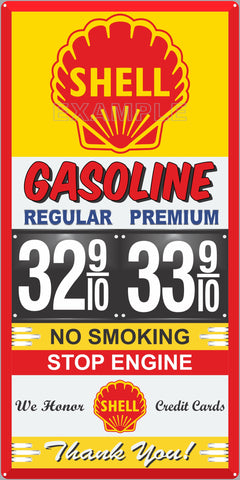 SHELL GAS STATION GAS PRICE PER GALLON SERVICE STATION GASOLINE OLD SIGN REMAKE ALUMINUM CLAD SIGN VARIOUS SIZES