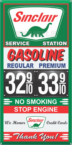 SINCLAIR GAS STATION GAS PRICE PER GALLON SERVICE STATION GASOLINE OLD SIGN REMAKE ALUMINUM CLAD SIGN VARIOUS SIZES