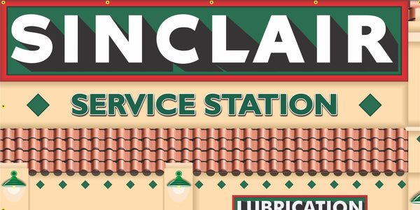 SINCLAIR ART DECO STYLE OLD GAS PUMP GAS STATION DEALER SERVICE SCENE WALL MURAL SIGN BANNER GARAGE ART VARIOUS SIZES