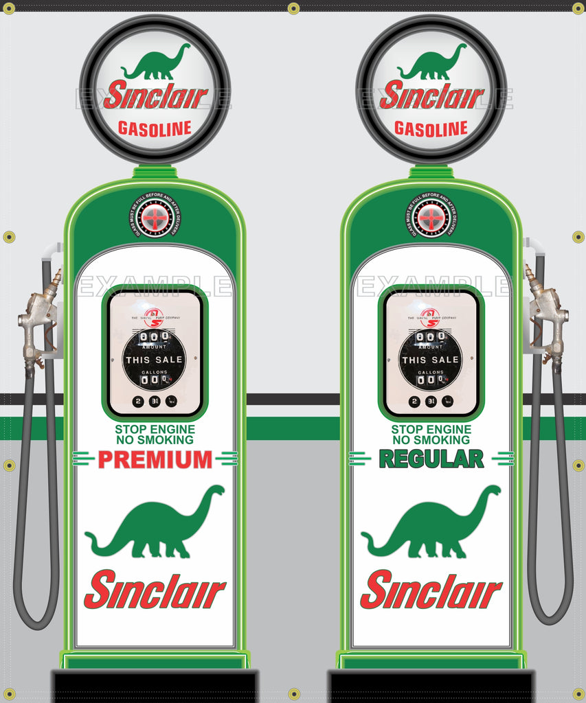 SINCLAIR DINO GAS PUMP INDIVIDUAL, SET OR LARGER 1-PIECE PRINTED BANNER SHOP ART MURAL 2' X 5', 5' X 6'
