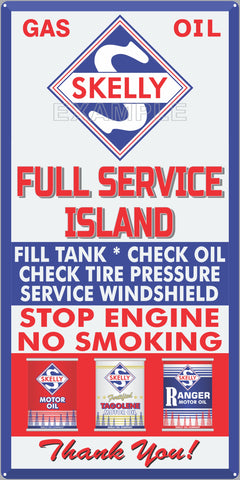 SKELLY GAS FULL SERVICE ISLAND GAS STATION SERVICE GASOLINE OLD SIGN REMAKE ALUMINUM CLAD SIGN VARIOUS SIZES