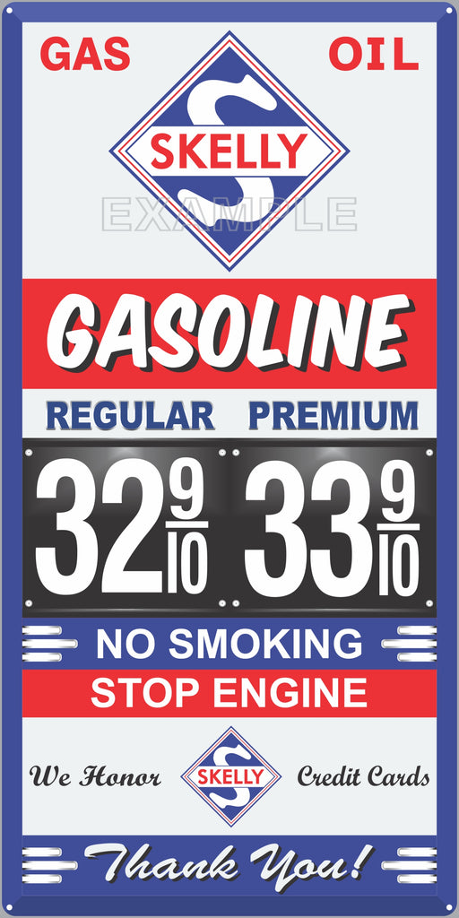 SKELLY GAS STATION GAS PRICE PER GALLON SERVICE STATION GASOLINE OLD SIGN REMAKE ALUMINUM CLAD SIGN VARIOUS SIZES