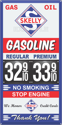 SKELLY GAS STATION GAS PRICE PER GALLON SERVICE STATION GASOLINE OLD SIGN REMAKE ALUMINUM CLAD SIGN VARIOUS SIZES