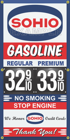 SOHIO GAS STATION GAS PRICE PER GALLON VINTAGE OLD SIGN REMAKE BANNER SIGN ART MURAL VARIOUS SIZES