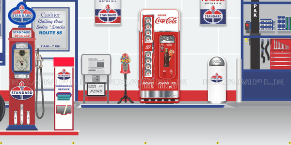 STANDARD OIL PRODUCTS OLD GAS PUMP GAS STATION SCENE WALL MURAL SIGN BANNER GARAGE ART VARIOUS SIZES